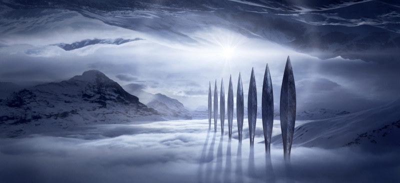 scenics - nature, mountains, magic, outdoors, winter, nature, cloud - sky, digital composite, dramatic sky, fairy tales, landscape, monument, surreal, beauty in nature