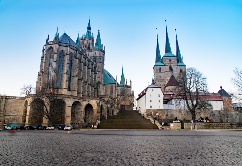 tourism, church, city, travel, gothic style, building, history, built structure, clock, thuringia germany, Dom, belief, Thuringia, Germany, religion, places of interest