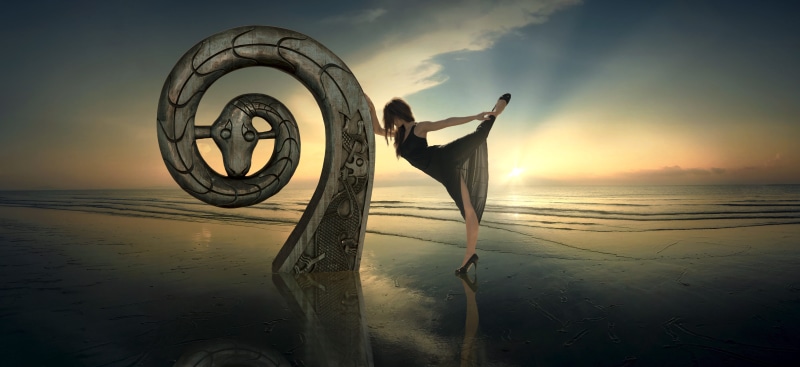 backlighting, nature, sun, land, mysterious, light, tranquility, mood, cloud - sky, dream, horizon, sculpture, 5K, fantasy, transportation, girl, composing