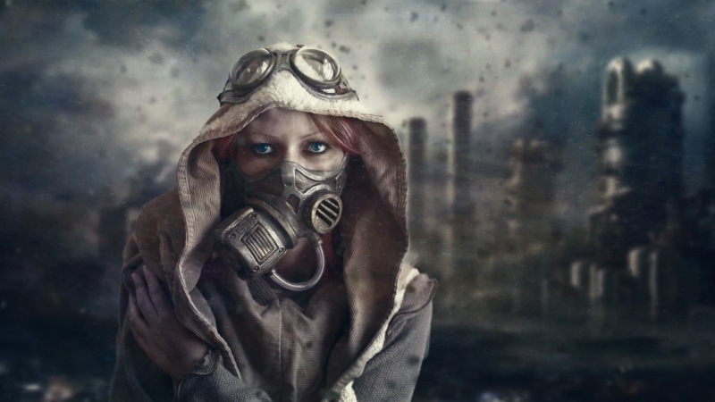 headshot, portrait, evil, looking at camera, apocalyptic, fantasy, adult, women, dark, spooky, one person, retro styled, emotion, waist up, gas masks, antique