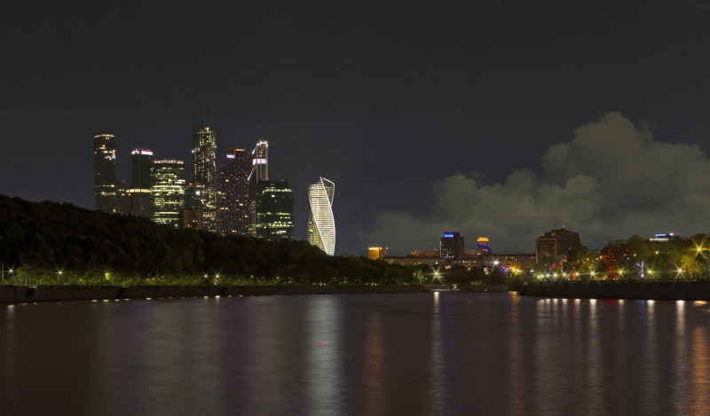 city, outdoors, building exterior, night, building, cityscape, office building exterior, financial district, reflection, 4K, illuminated, tall - high