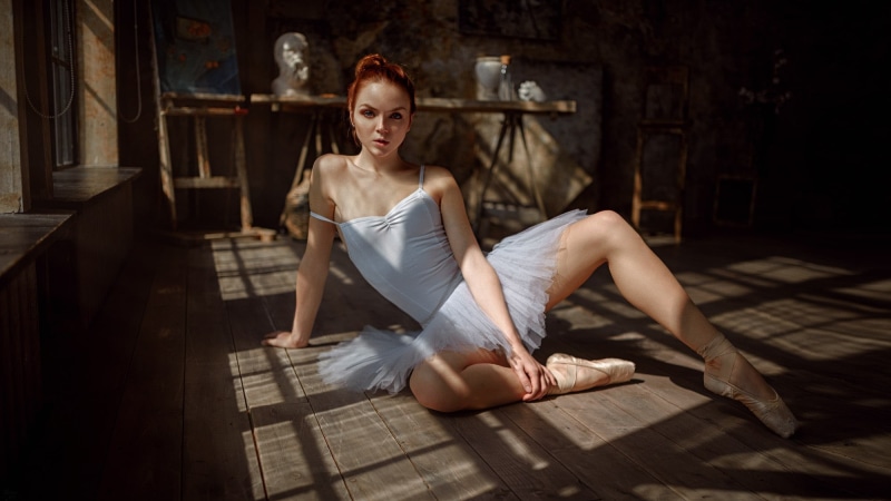 barefoot, adult, beauty, beautiful woman, Ekaterina Sherzhukova, 1080P, one person, beautiful people, model, redhead, flooring, fashion, ballet slippers