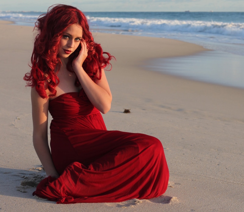 model, 2K, beach, dress, redhead, women outdoors, women