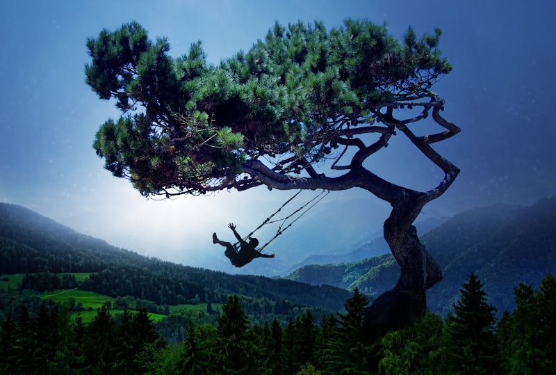 mystical, surreal, dream, tranquil scene, excitement, human arm, tranquility, lifestyles, plant, mid-air, light, fantasy, sky, one person, fairy tales