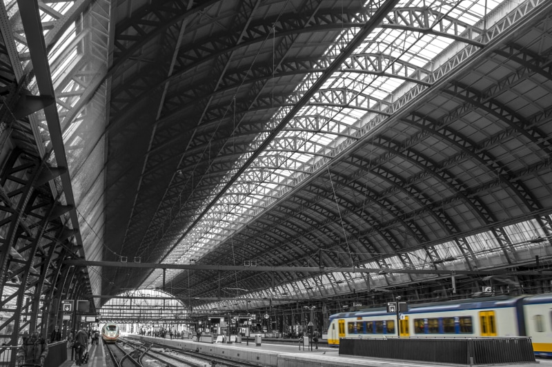 architecture, built structure, train, Amsterdam, train station, 5K, modern, group of people, incidental people, transportation, travel, travel destinations