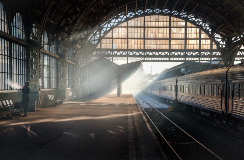 nature, sunlight, track, sun rays, winter, rail transportation, women, railroad track, railroad station, public transportation, station, travel, 720P