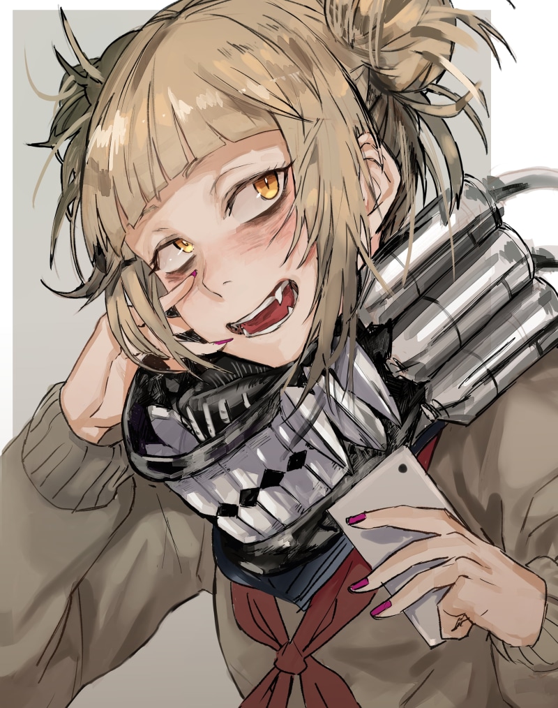 2K, school uniform, Himiko Toga, digital art, blonde, anime girls, smartphone, Boku no Hero Academia