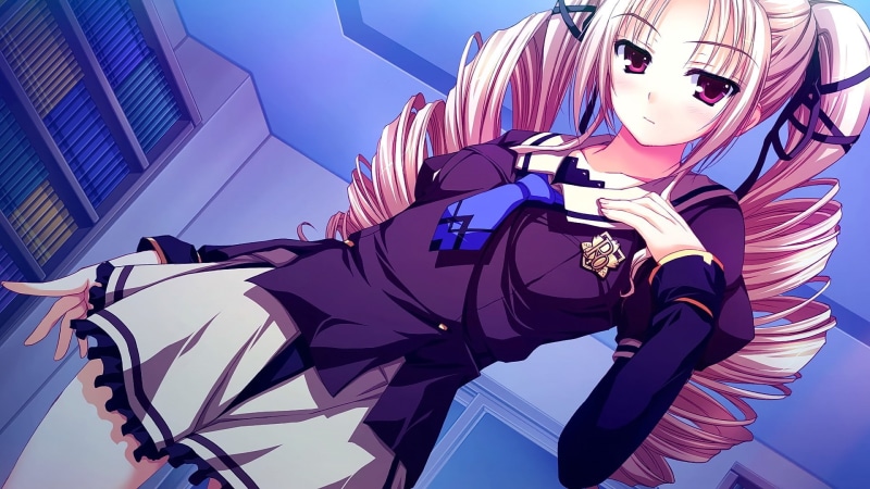 anime girls, long hair, blonde, school uniform, 1080P, looking at viewer, anime