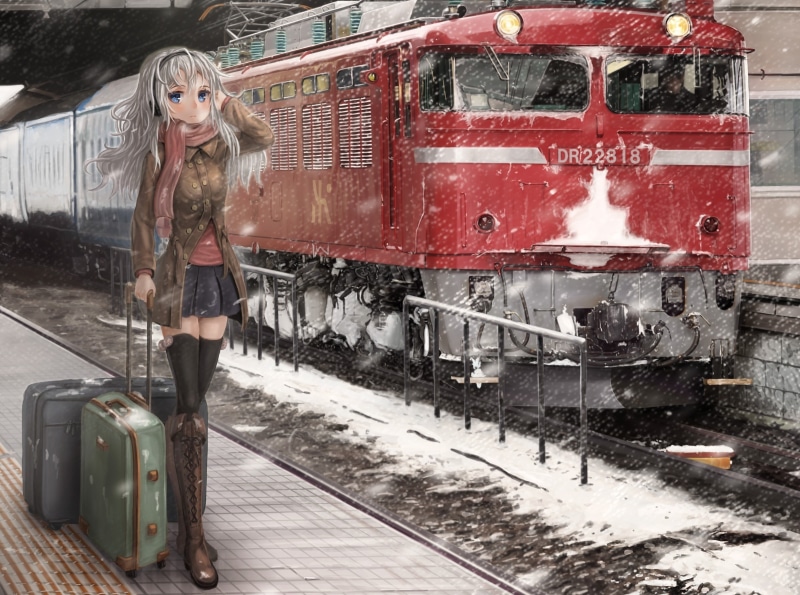 real people, adult, travel, train station, women, lifestyles, beautiful woman, rail transportation, anime girls, hair, public transportation, train, railroad track