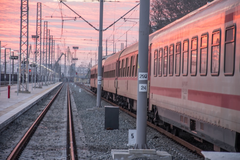 near, transportation, burgas, railroad station, wagon, transit, public transportation, train station, nature, winter, fog, fast, railroad, railway, sunset