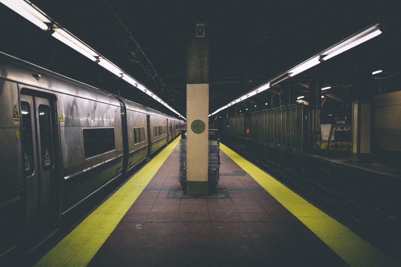 subway train, garbage, train, black, rail transportation, metro, ceiling, indoors, built structure, architecture, railroad station, grey, public transportation