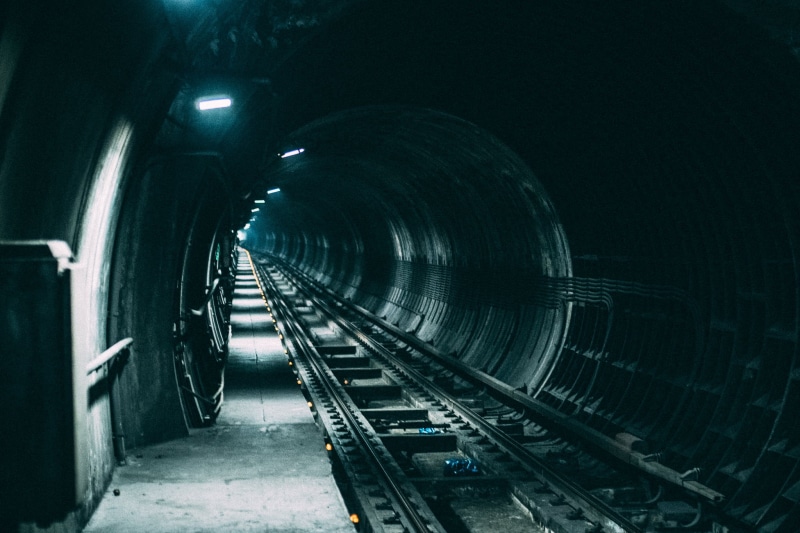 station, transportation, rail, dark, rail transportation, lights, road, architecture, inside, tunnel, outdoors, public transportation, night, railroad track