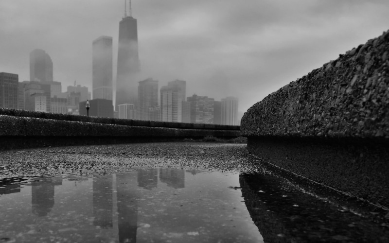 travel destinations, outdoors, landscape, tall - high, office building exterior, grayscale, waterfront, city, monochrome, worms eye view, building, tower