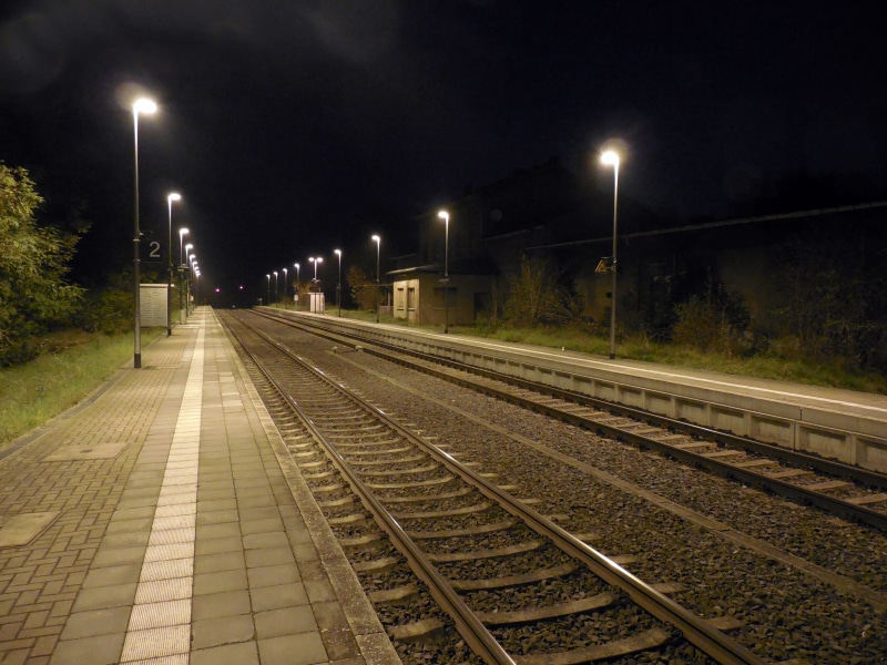 leave, parallel, Rail, darkness, architecture, railroad track, public transportation, track, lighting equipment, railway station, loneliness, long, street