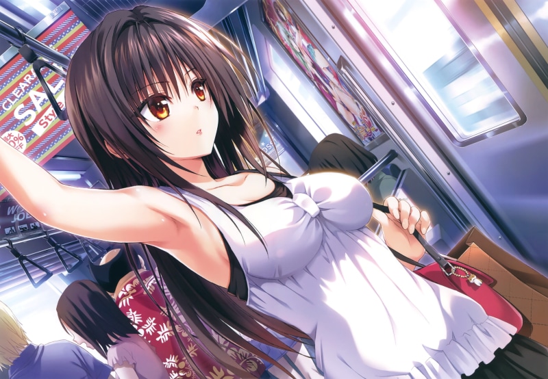 2K, To Love-ru, black hair, long hair, short hair, blonde, Kotegawa Yui, anime, To Love-ru Darkness, train, anime girls