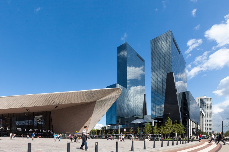 cityscape, skyscraper, blue, buildings, city, station, modern, architecture, sky, rotterdam, office building exterior, nature, tall - high, crowd, central station