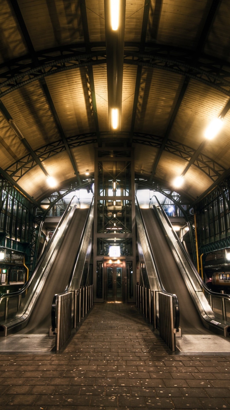 absence, rail transportation, escalators, transportation, light, mode of transportation, subway train, architecture, indoors, empty, diminishing perspective