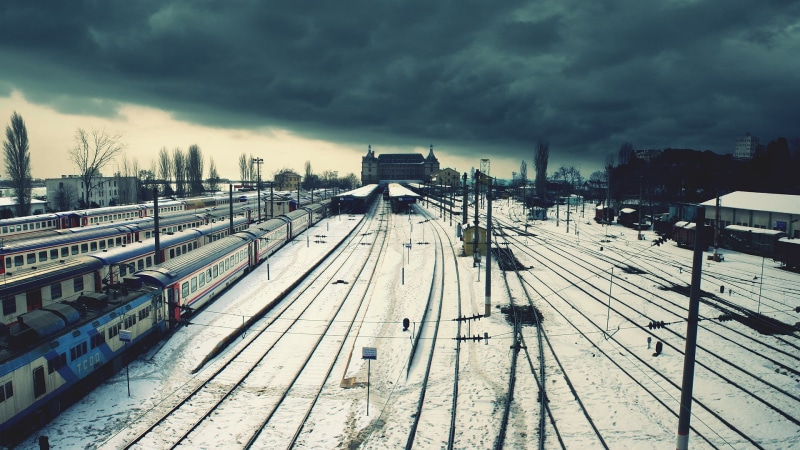 city, clouds, power lines, rail transportation, day, sky, track, no people, built structure, Istanbul, train, building exterior, photography, snow, travel