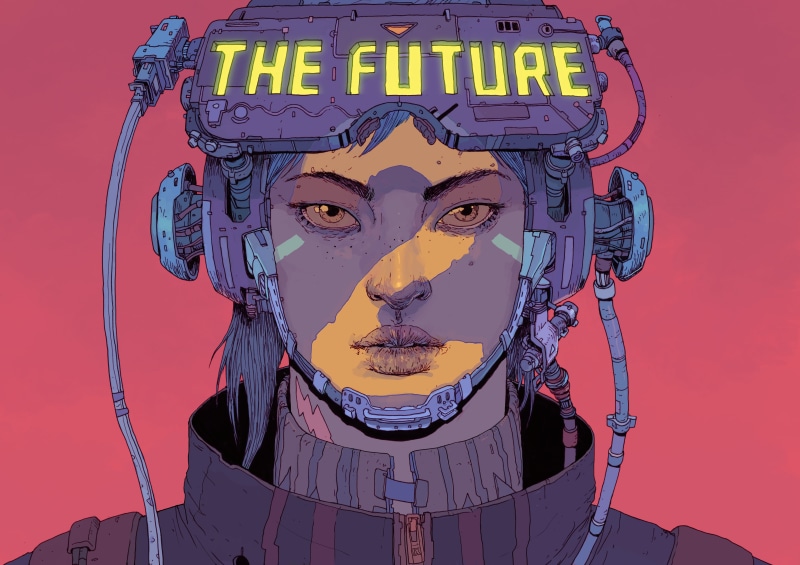 digital art, artwork, cyberpunk, women, science fiction, drawing, Josan Gonzalez, simple background, 4K, pink background, futuristic