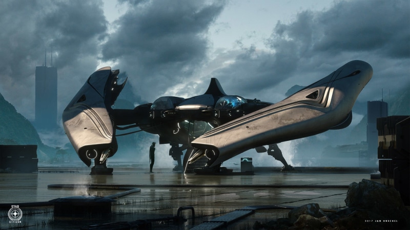 mode of transportation, side view, movie, futuristic, military airplane, 1080P, black, transportation, sky, building, still, air force, digital art, spaceship