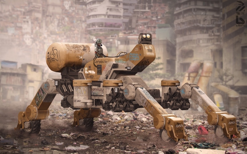 day, industrial, black, machine, building exterior, 1080P, digital composite, architecture, machinery, technology, military, artwork, no people, outdoors