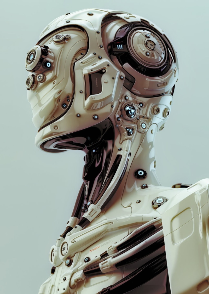 portrait display, robot, CGI, simple background, 720P, head, technology, wires, futuristic, digital art