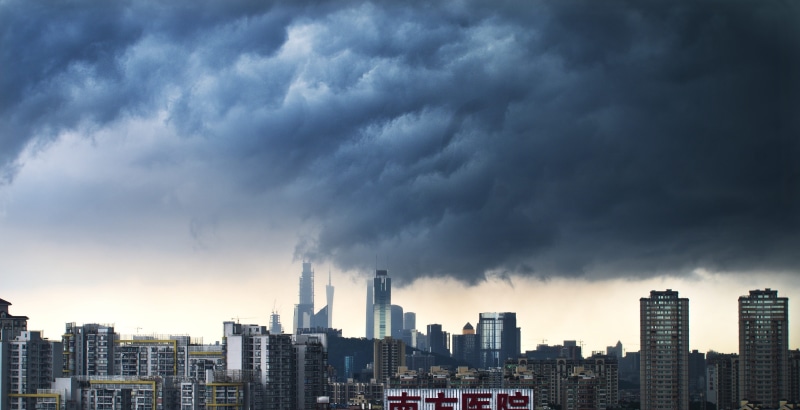 architecture, financial district, storm cloud, environmental issues, canton, city, nature, dramatic sky, no people, building, rain, skyline, modern, urban skyline