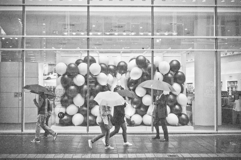 crowd, rain, trist, grey, human, balloon, casual clothing, men, bad weather, asphalt, adult, street photography, togetherness, architecture, group of people