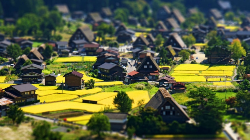 landscape, Europe, village, spring, medieval, Sunny, town, 2K, voxels, tilt shift, nature, bright
