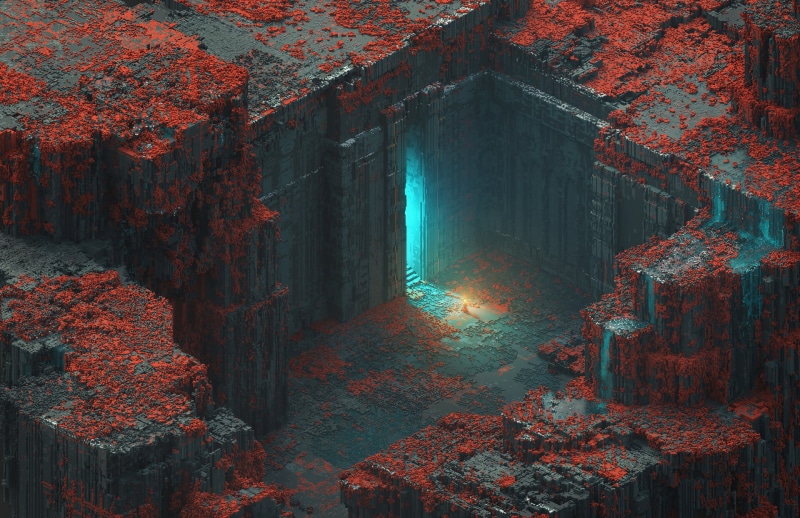 voxels, ruins, temple, isometric, Mari K, 1080P, digital
