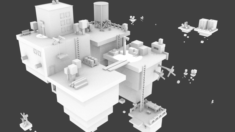 1080P, architectural model, sky, white, architecture, 3d, nature, Voxels, built structure, studio shot, building exterior, no people, black background