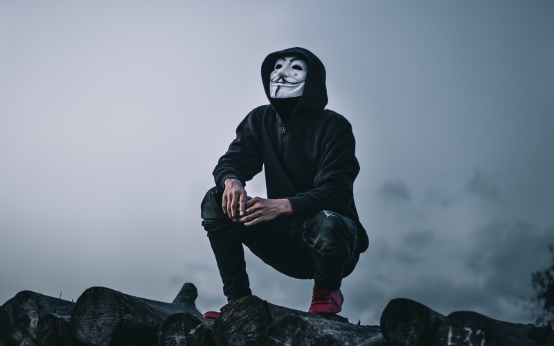 the sky, Anonymous, male, mask, logs, 4K