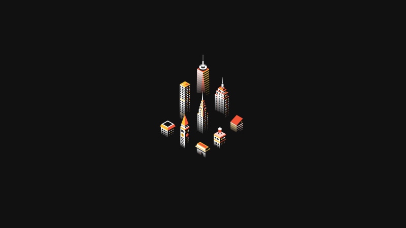 large group of objects, cut out, studio shot, multi colored, 4K, light - natural phenomenon, technology, gray, building, isometric, black background, no people