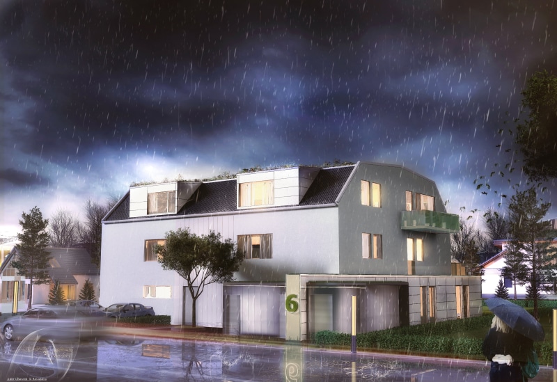 illuminated, water, house, cloud - sky, Architecture models, 2K, outdoors, extreme weather, night, wet, nature, architecture, no people, plant, tree, rainy season