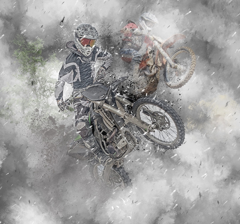 dangerous, motorcyclist, protection, motorcycle, winter, directly above, motocross, cold temperature, transportation, high angle view, riding, digital composing
