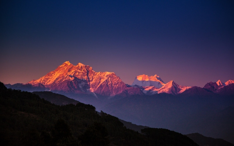 Himalayas, landscape, sunset, 2K, mountains
