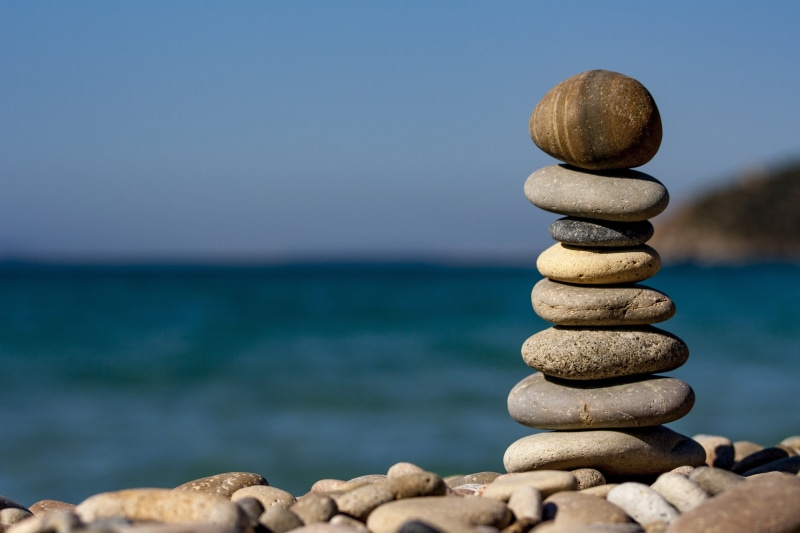 artistic, stack, focus on foreground, summer, rock, outdoors, beach, blue, macro, solid, land, stone, tranquility, rock - object, balance, stones, horizon over water