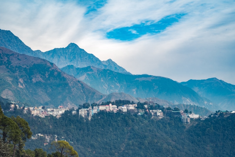 townscape, beauty in nature, tree, scenics - nature, town, building exterior, built structure, no people, 4K, environment, cloud - sky, himalayas, cityscape