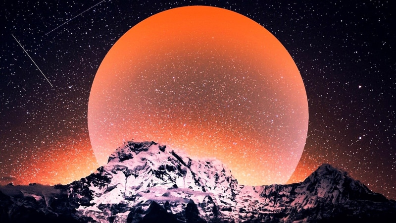 starry night, photoshop, 1080P, fantasy landscape, starry, annapurna, mountain