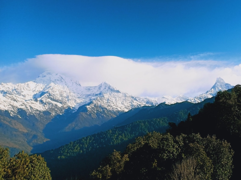 snow, 2K, annapurna, cloud - sky, plant, tranquility, beauty in nature, mountain landscape, scenics - nature, nepal, mardi himal trek, snowcapped mountain