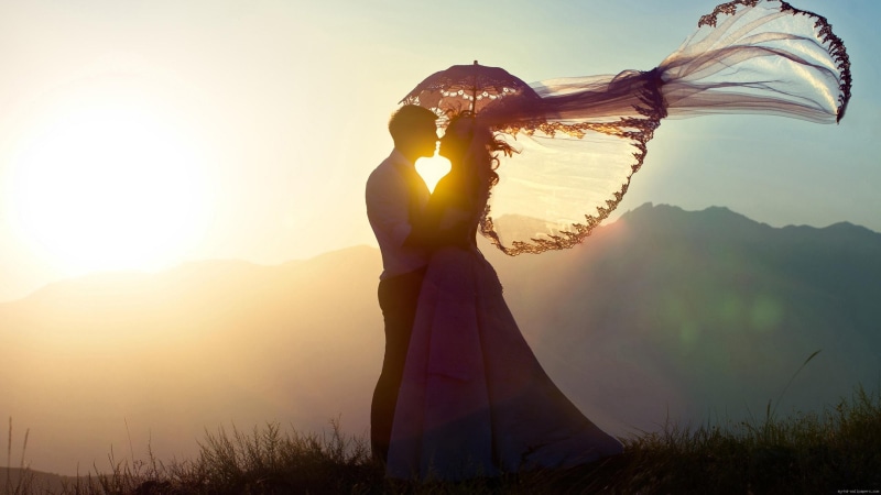 moutain, heart, wedding, married, love, 2K, couple, sunset, kiss, young, kissing