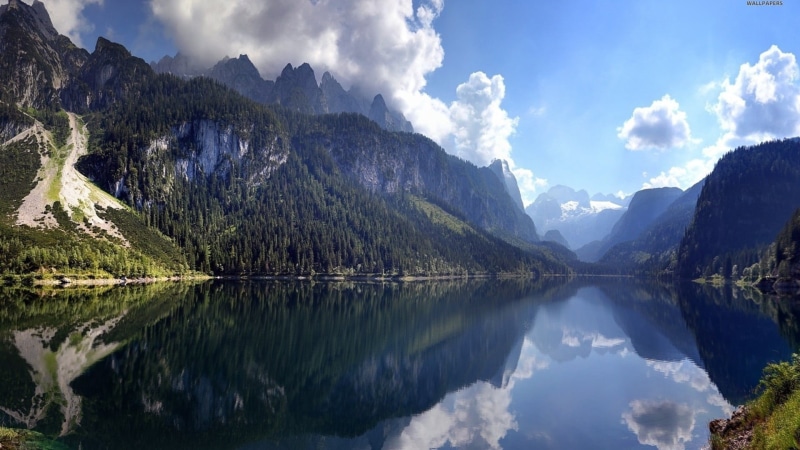 near, clouds, mountain range, mountain, idyllic, nature, water, tranquil scene, no people, non-urban scene, Dachstein, outdoors, Austria, lake, 1080P