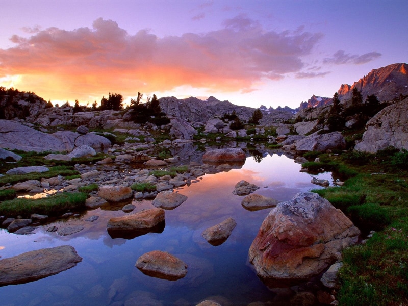 tree, mountain Range, nature, travel, wind river range, rock - Object, lake, sunrise - Dawn, sunlight, travel destinations, rock, outdoors, evening, solid