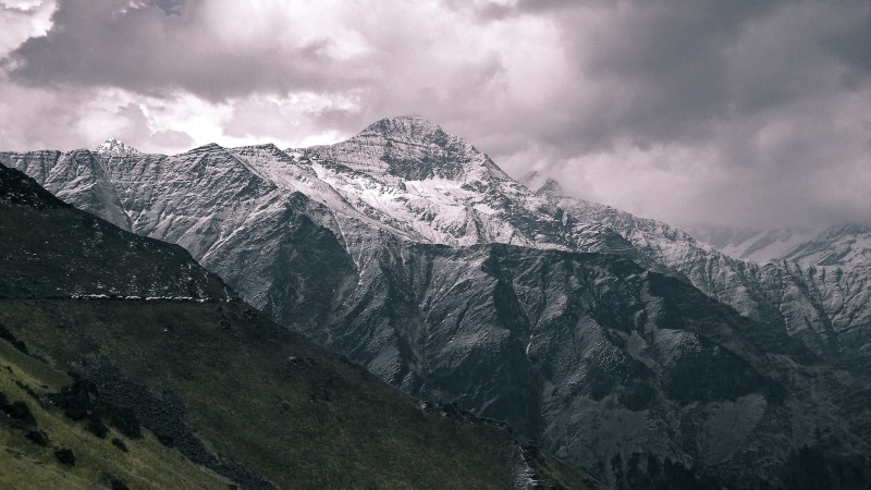 uttarakhand, moutain, winter, travel, cloundy, snowcapped mountain, land, pine tree, stone, trekking, tranquil scene, snow, travel destinations, landscape