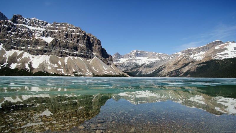1080P, snow, around, moutains, cap, mountain, lake, landscape, water