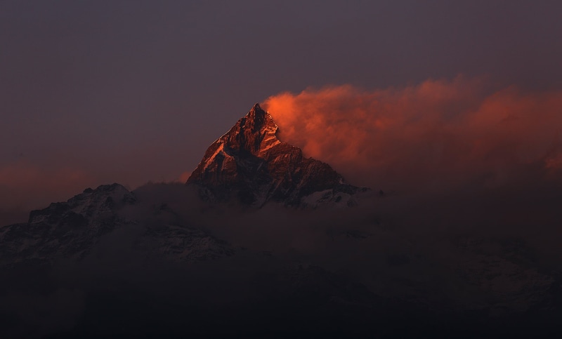 1080P, cloud - sky, Nepal, no people, non-urban scene, sky, mountains, red, beauty in nature, outdoors, geology, landscape, painting, physical geography