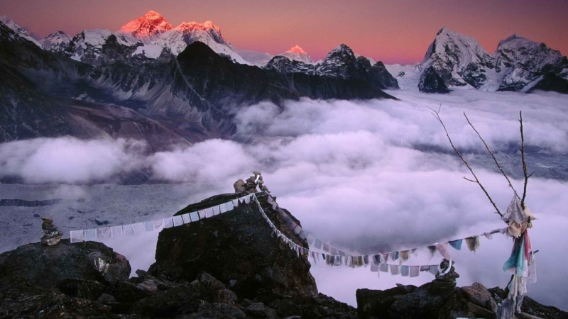 1080P, mountains, mount, everest, clouds, sunrise, nepal, sunset