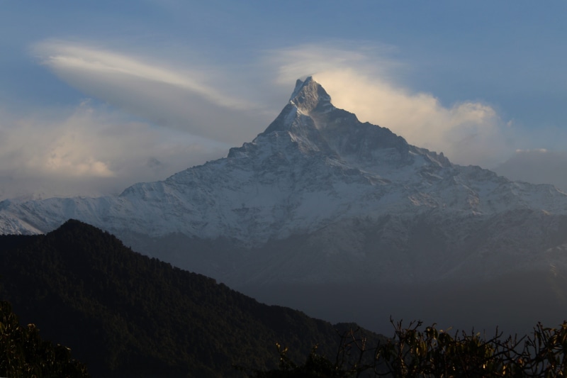 formation, winter, landscape, nepal, fishtail, non-urban scene, idyllic, pokhara, cloud - sky, scenics - nature, mountain summit, tranquil scene, nature