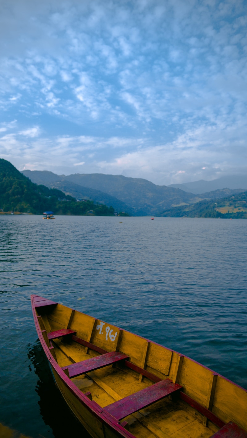 lake, moored, boat, day, outdoors, pokhara, water, nepal, no people, lekhnath, mountain, cloud - sky, transportation, mountain range, tranquil scene, scenics - nature