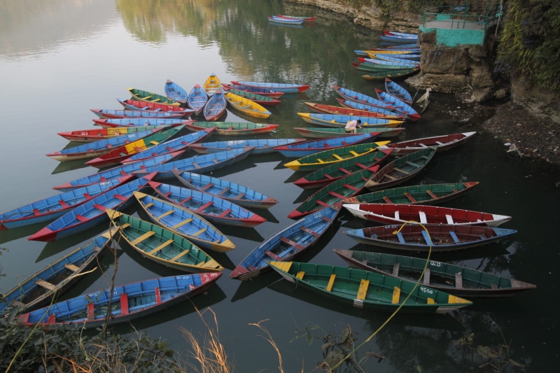 fewa lake, Nepal, reflection, nautical vessel, rowboat, Pokhara, moored, Lake, multi colored, 2K, waterfront, nature, outdoors, river, day, transportation
